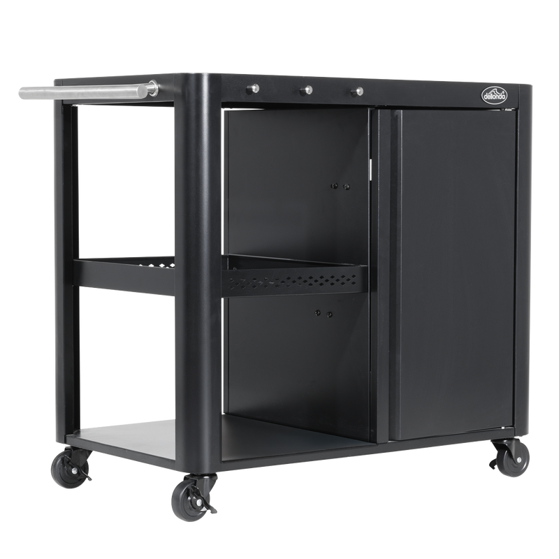 Dellonda DG282  BBQ/Plancha Workstation Trolley with Cupboard, Extension Table & Utensil Hooks, Black