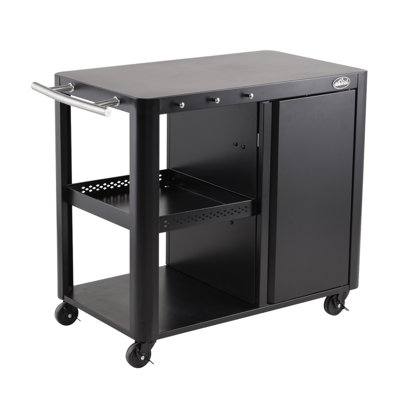 Dellonda DG282  BBQ/Plancha Workstation Trolley with Cupboard, Extension Table & Utensil Hooks, Black