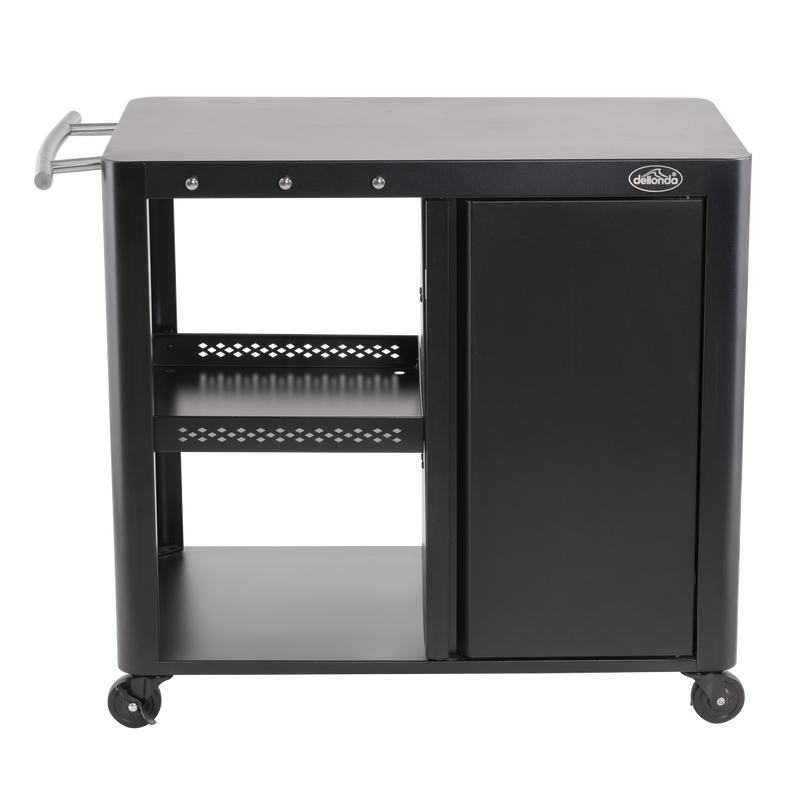 Dellonda DG282  BBQ/Plancha Workstation Trolley with Cupboard, Extension Table & Utensil Hooks, Black
