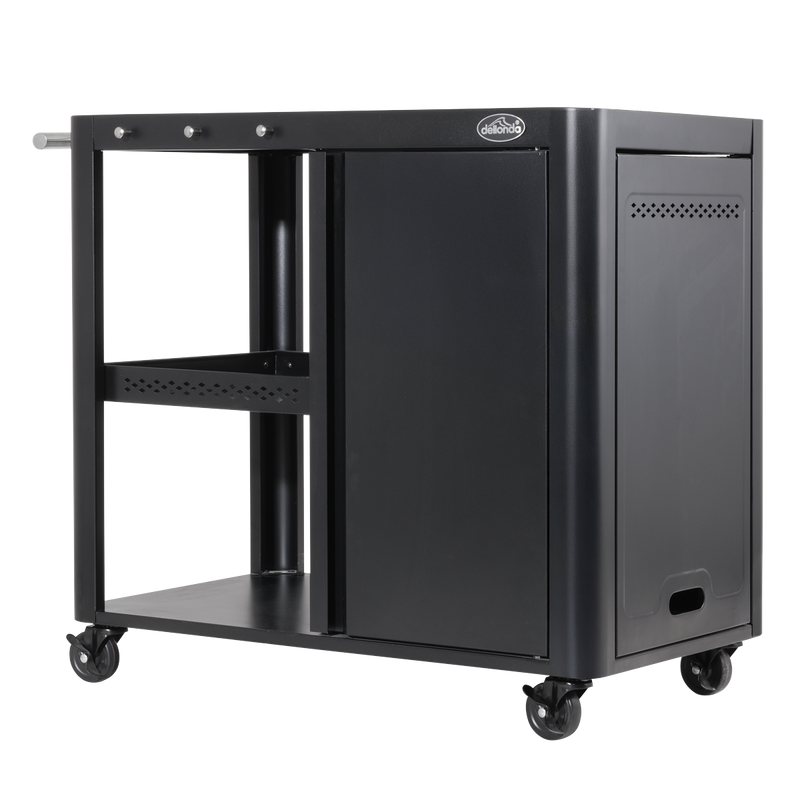 Dellonda DG282  BBQ/Plancha Workstation Trolley with Cupboard, Extension Table & Utensil Hooks, Black