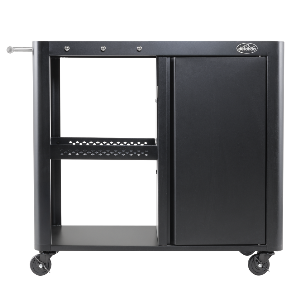 Dellonda DG282  BBQ/Plancha Workstation Trolley with Cupboard, Extension Table & Utensil Hooks, Black
