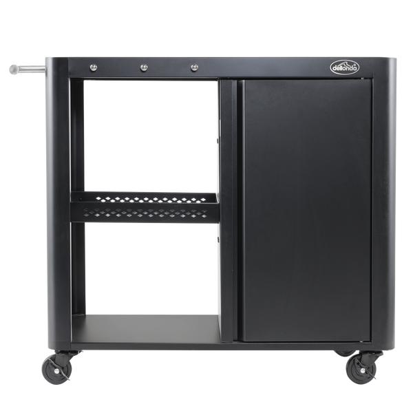 Dellonda DG282  BBQ/Plancha Workstation Trolley with Cupboard, Extension Table & Utensil Hooks, Black
