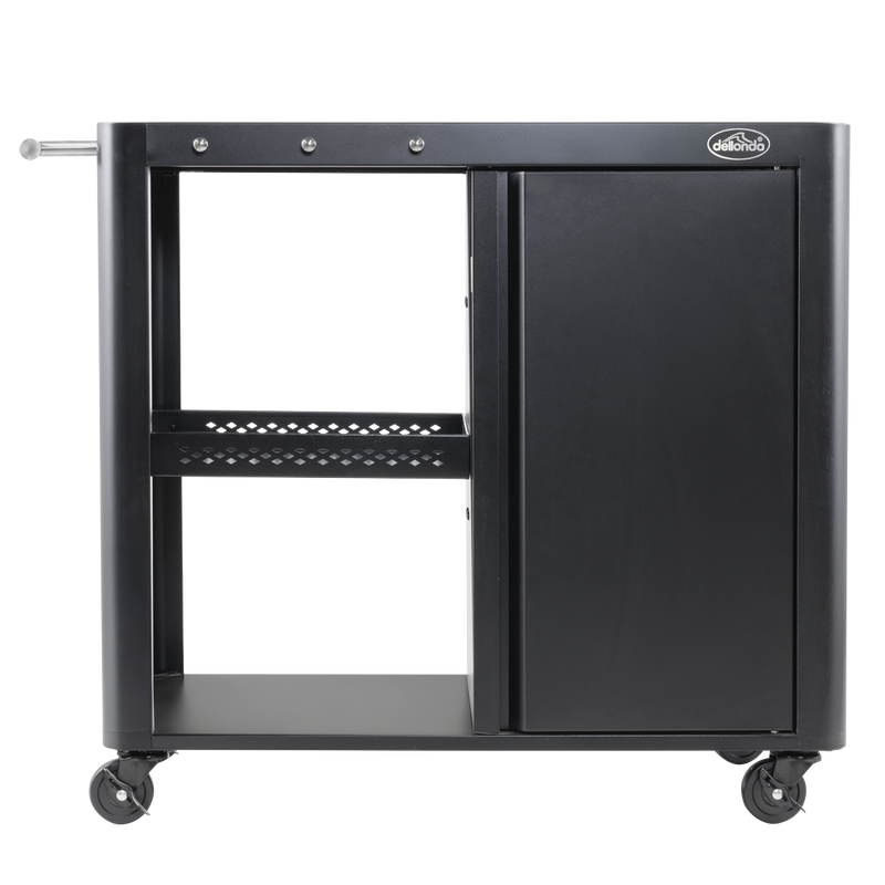 Dellonda DG282  BBQ/Plancha Workstation Trolley with Cupboard, Extension Table & Utensil Hooks, Black