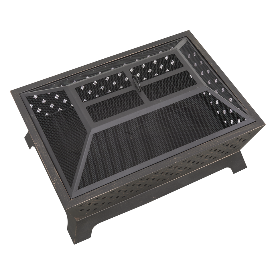 Dellonda DG44  35" Rectangular Outdoor Fire Pit, Antique Bronze Effect