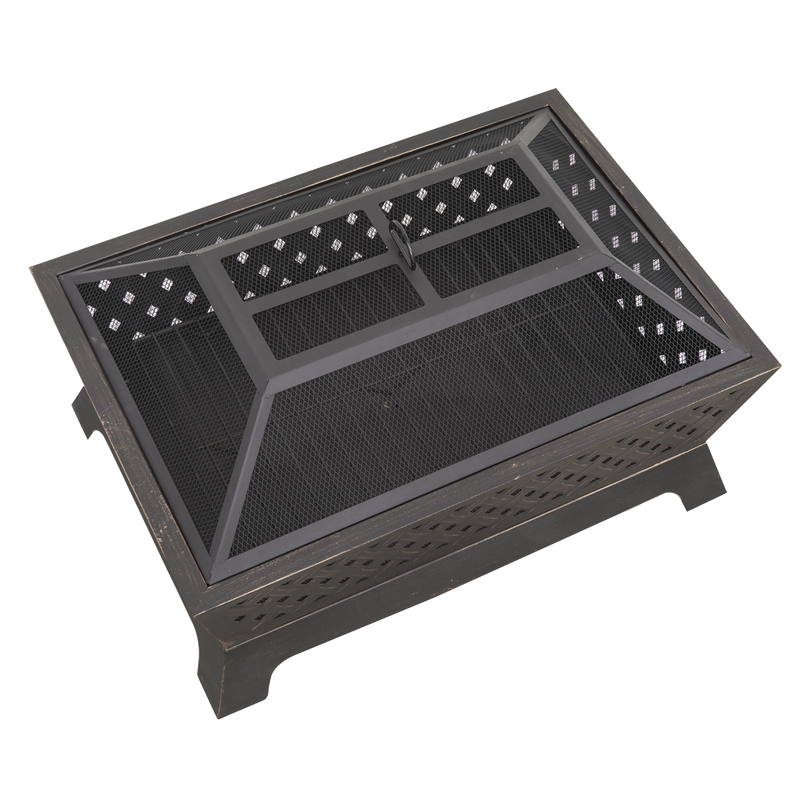 Dellonda DG44  35" Rectangular Outdoor Fire Pit, Antique Bronze Effect