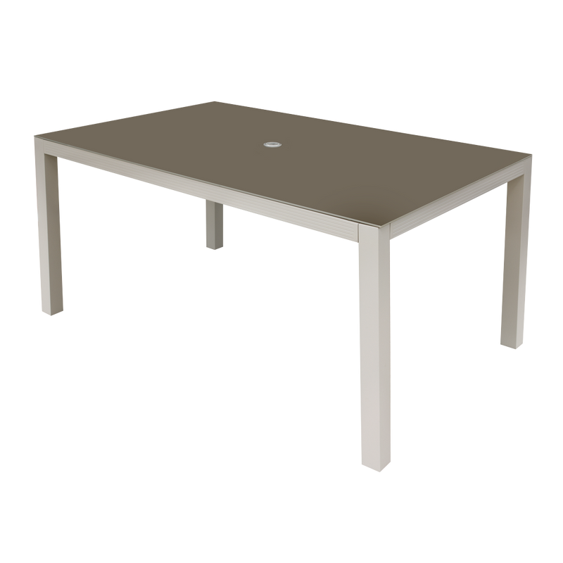 Dellonda DG51  Fusion Aluminium Garden Dining Table with Tempered Glass & Parasol Hole - Light Grey