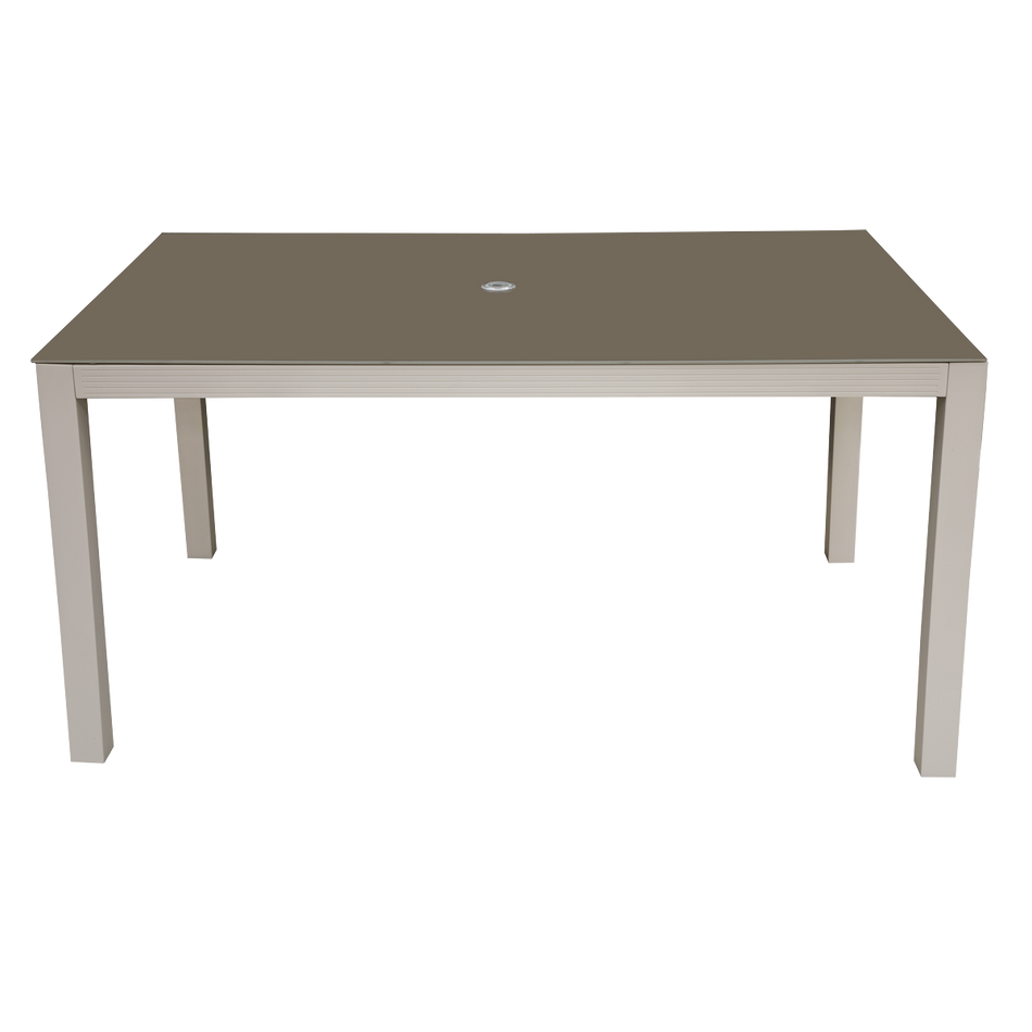 Dellonda DG51  Fusion Aluminium Garden Dining Table with Tempered Glass & Parasol Hole - Light Grey
