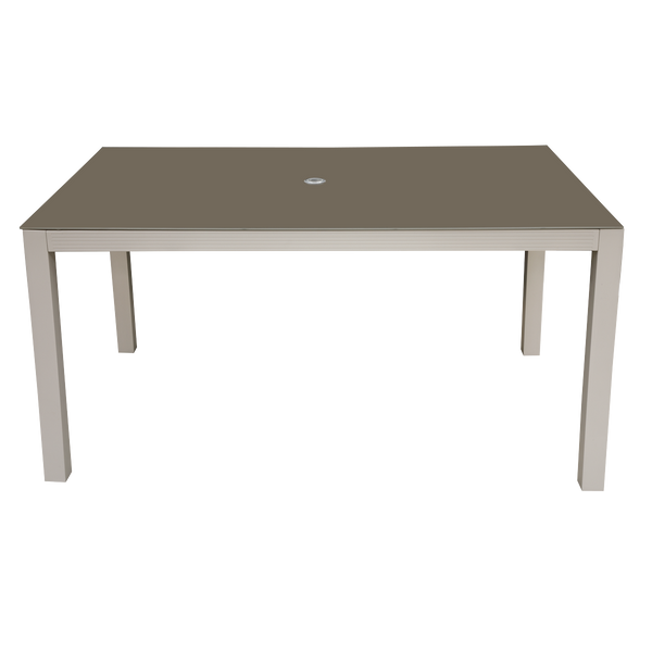 Dellonda DG51  Fusion Aluminium Garden Dining Table with Tempered Glass & Parasol Hole - Light Grey