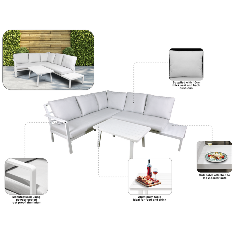 Dellonda DG53  Kyoto Aluminium Outdoor Corner Sofa & Coffee Table Set 3pc