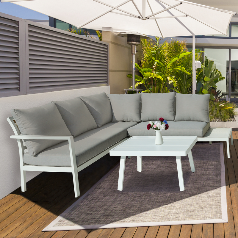 Dellonda DG53  Kyoto Aluminium Outdoor Corner Sofa & Coffee Table Set 3pc