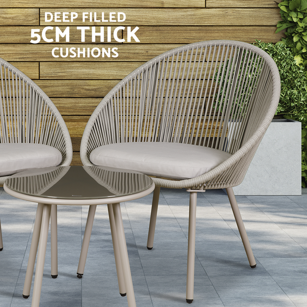 Dellonda DG55  Como Steel Bistro Set with Tempered Glass Tabletop 3pc