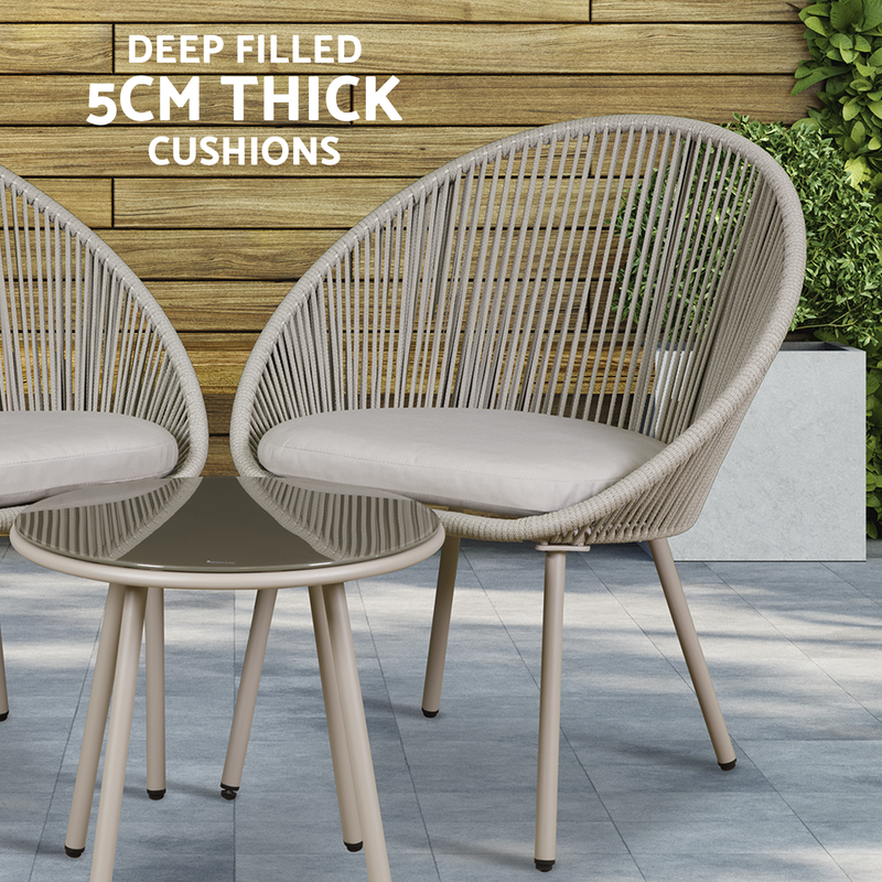 Dellonda DG55  Como Steel Bistro Set with Tempered Glass Tabletop 3pc