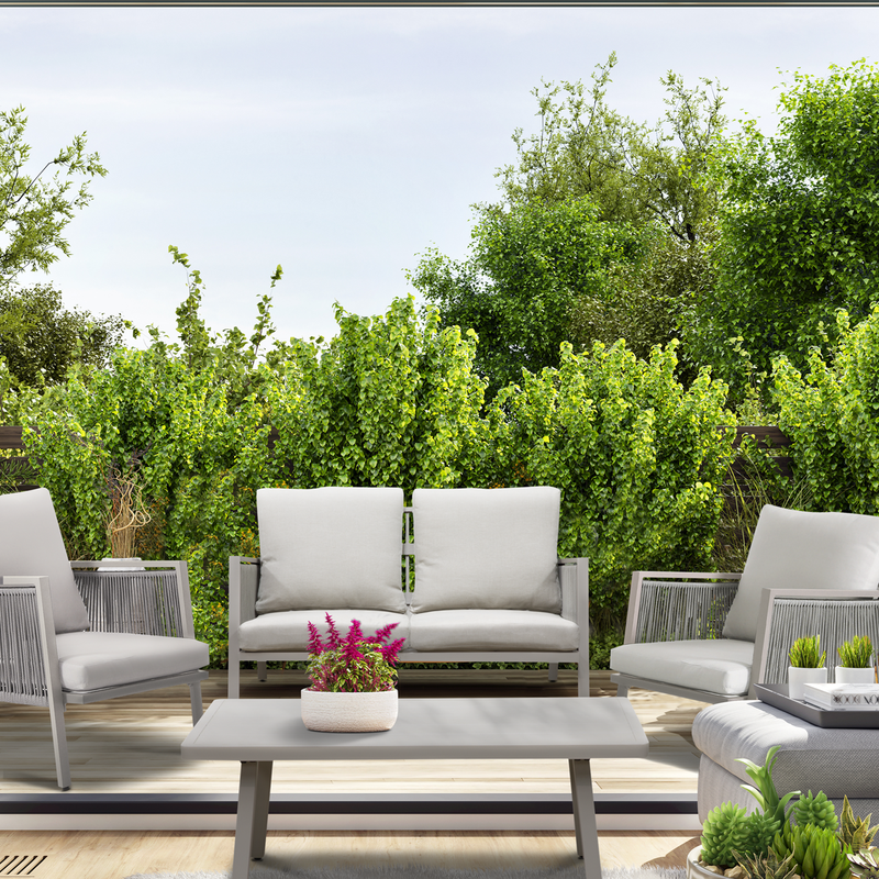 Dellonda DG56  Fusion Aluminium Outdoor Sofa, Arm Chairs & Coffee Table Set 4pc