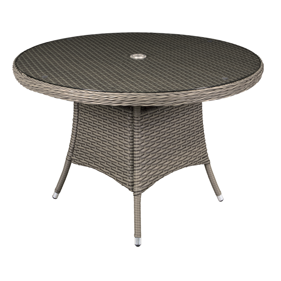 Dellonda DG66  Chester Rattan Wicker Round Outdoor Dining Table with Tempered Glass Top