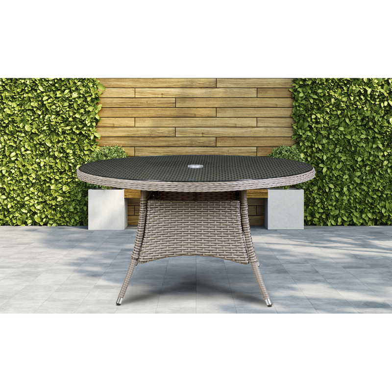 Dellonda DG67  Chester Rattan Wicker Round Outdoor Dining Table with Tempered Glass Top