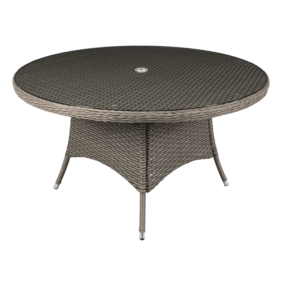 Dellonda DG67  Chester Rattan Wicker Round Outdoor Dining Table with Tempered Glass Top