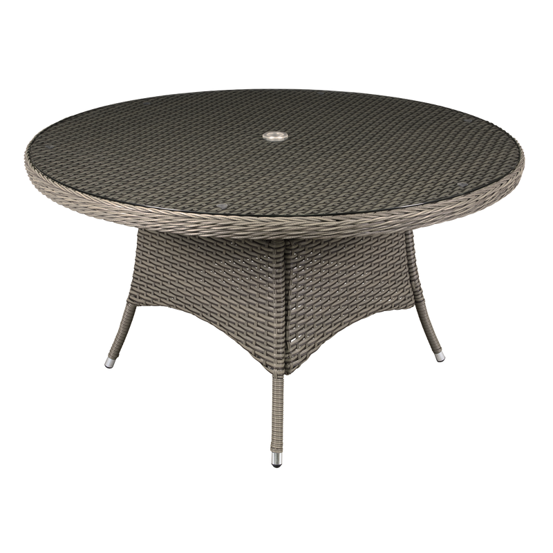 Dellonda DG67  Chester Rattan Wicker Round Outdoor Dining Table with Tempered Glass Top