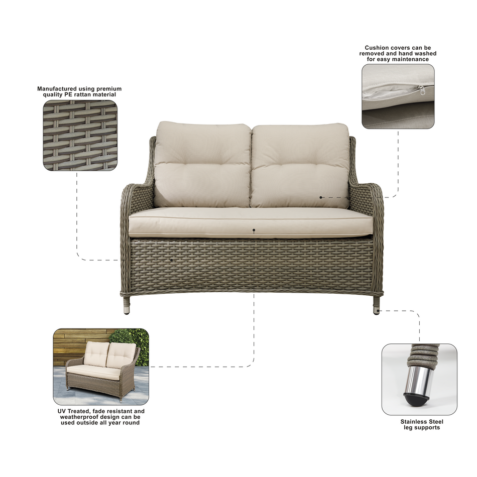 Dellonda DG70  Chester Rattan Wicker Outdoor 2-Seater Sofa