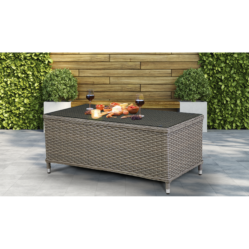 Dellonda DG71  Chester Rattan Wicker Outdoor Balcony Table with Tempered Glass Top