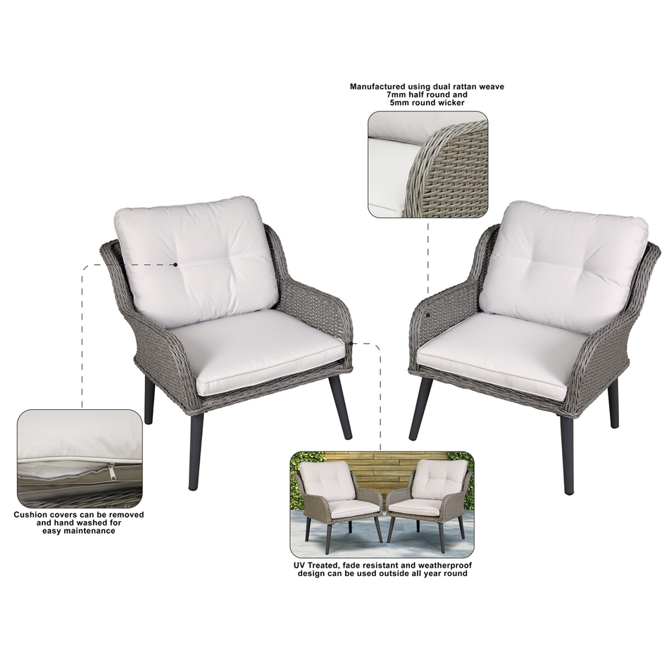 Dellonda DG79  Buxton Rattan Wicker Outdoor Chair Set 2pc