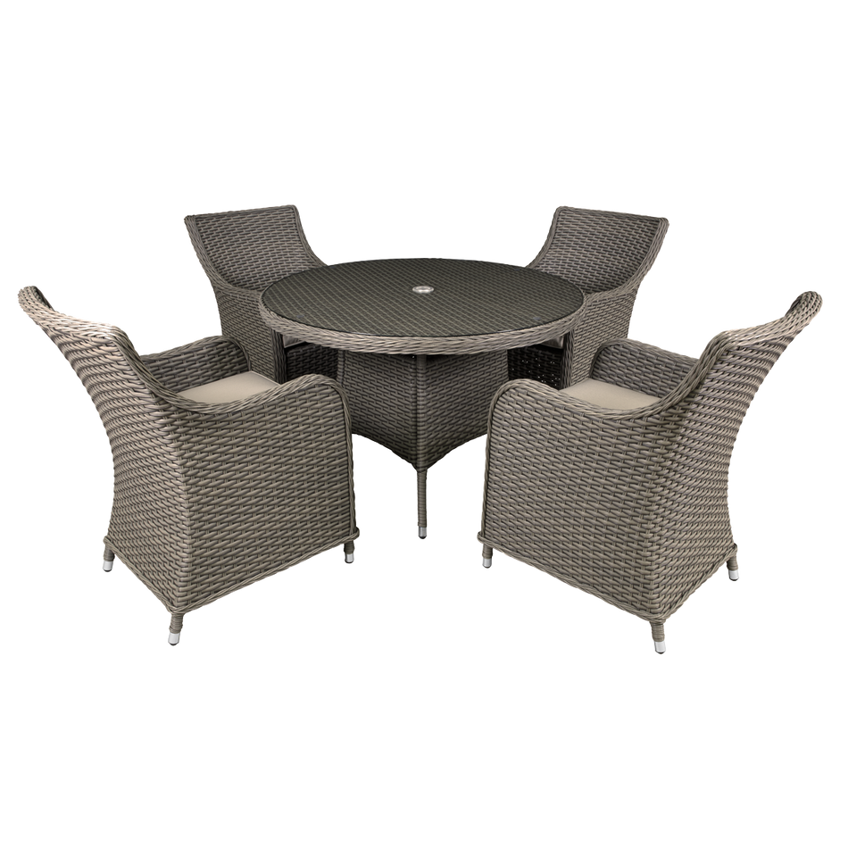 Dellonda DG84  Chester Rattan Wicker Outdoor Dining Set with Tempered Glass Tabletop 5pc