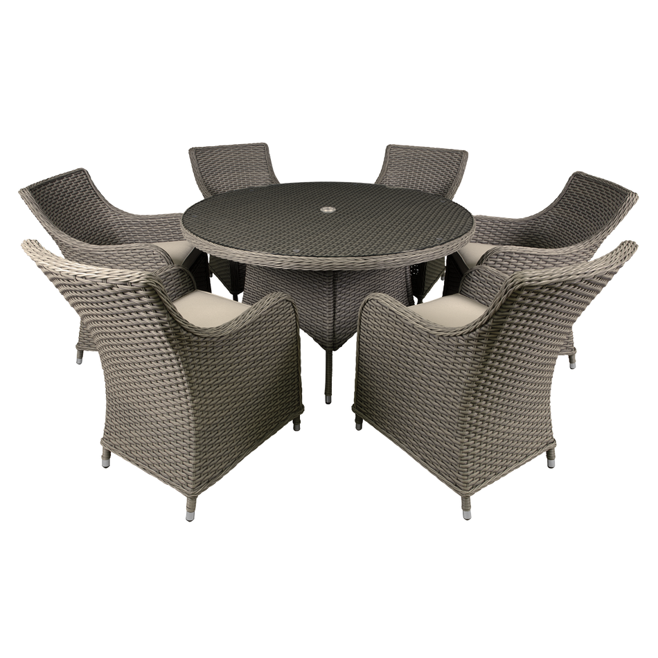 Dellonda DG85  Chester Rattan Wicker Outdoor Dining Set with Tempered Glass Tabletop 7pc