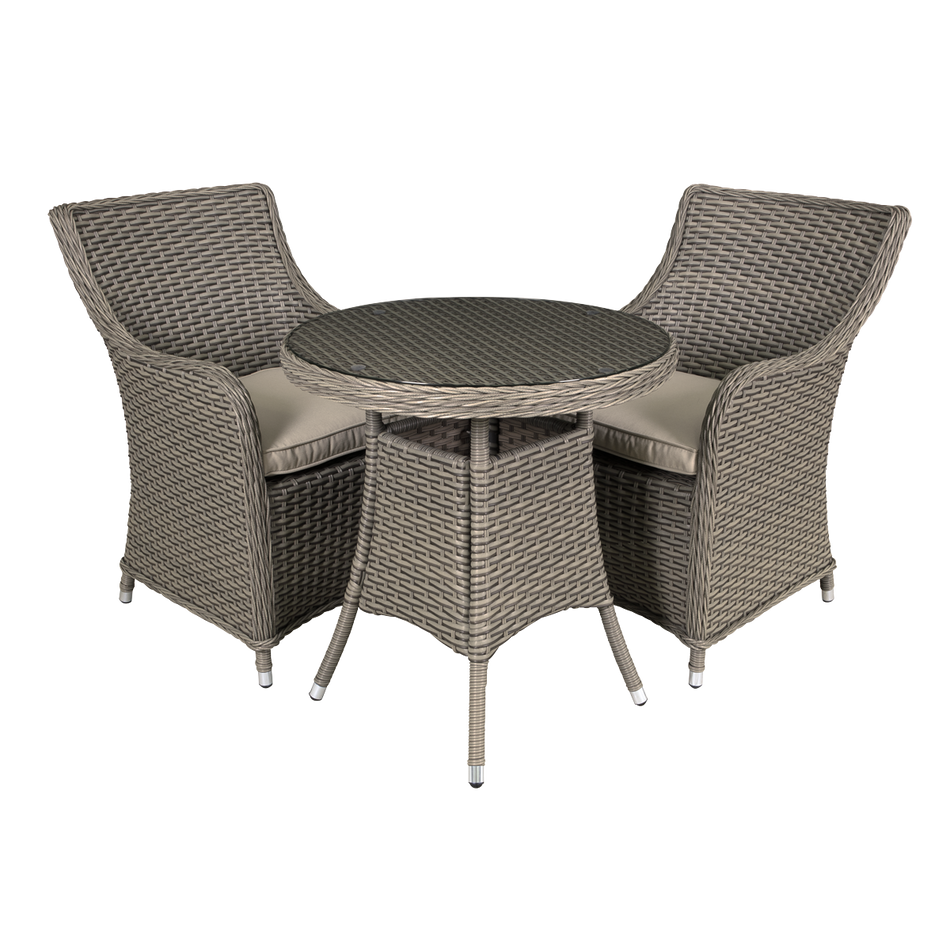 Dellonda DG86  Chester Rattan Wicker Outdoor Dining Set with Tempered Glass Tabletop 3pc