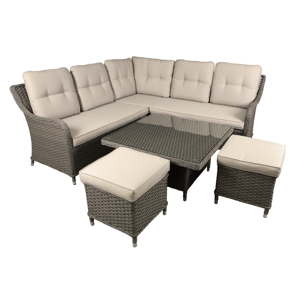 Dellonda DG89  Chester Rattan Wicker Outdoor 5-Seater Corner Sofa, Adjustable Table & Footstools Set 5pc