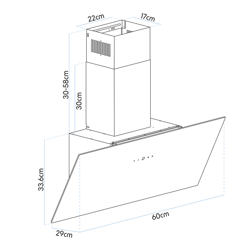 Baridi DH105  Angled Chimney Cooker Hood with Touch Controls & Carbon Filters 60cm - Black Glass