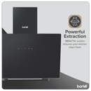 Baridi DH105  Angled Chimney Cooker Hood with Touch Controls & Carbon Filters 60cm - Black Glass