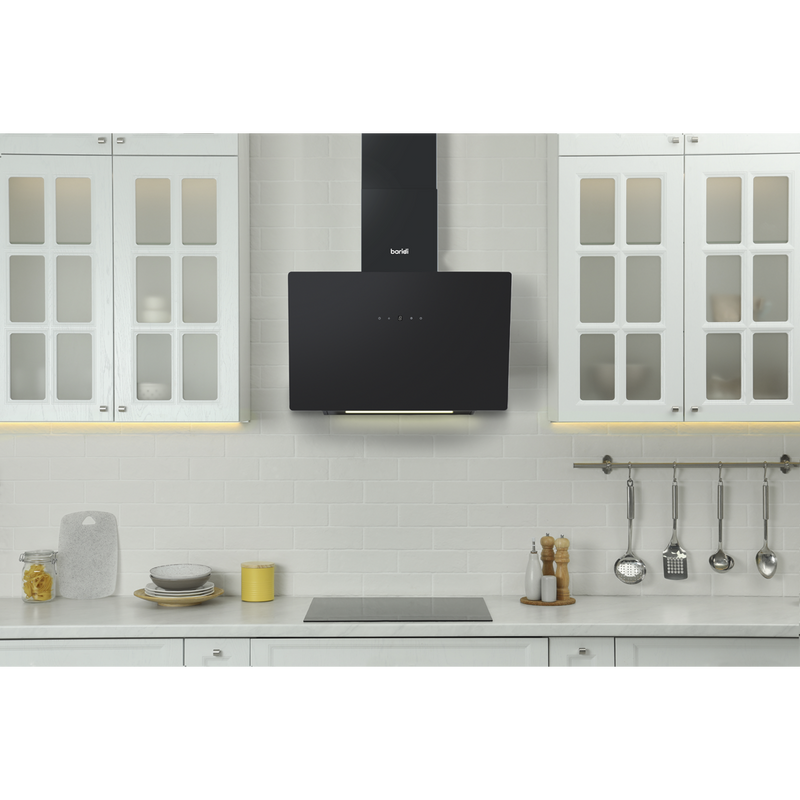 Baridi DH105  Angled Chimney Cooker Hood with Touch Controls & Carbon Filters 60cm - Black Glass