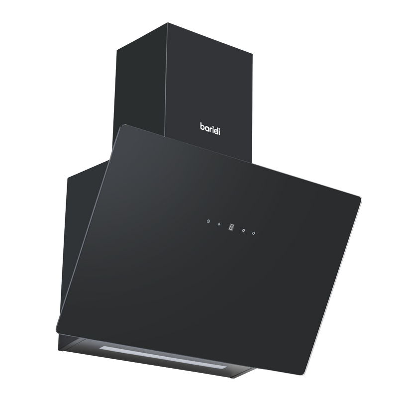Baridi DH105  Angled Chimney Cooker Hood with Touch Controls & Carbon Filters 60cm - Black Glass