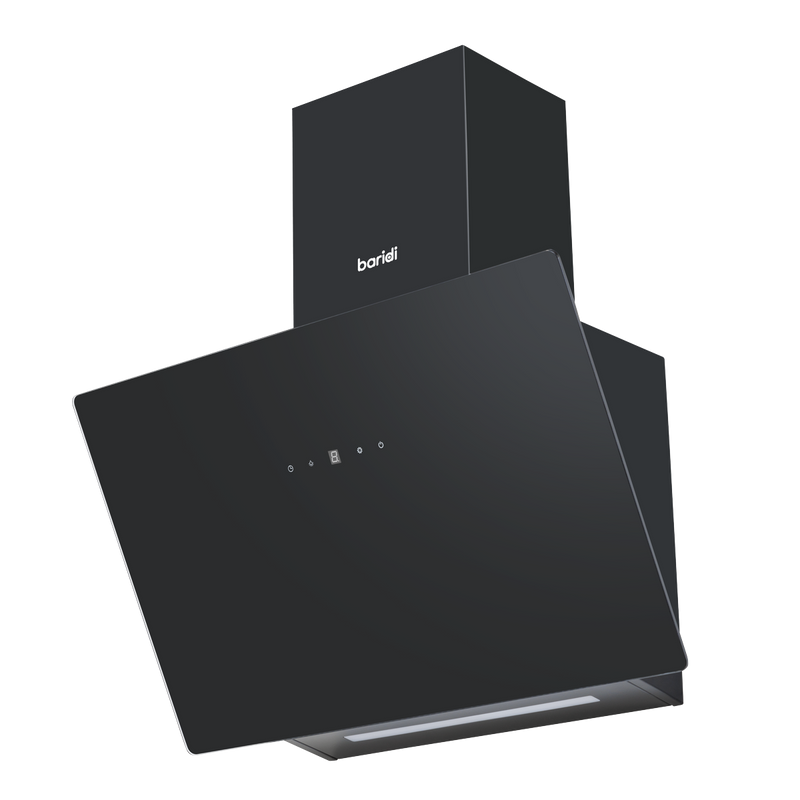 Baridi DH105  Angled Chimney Cooker Hood with Touch Controls & Carbon Filters 60cm - Black Glass