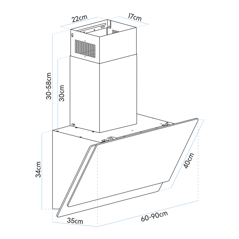 Baridi DH106  Angled Chimney Cooker Hood with Carbon Filters & LED Lamp 90cm, Energy Class A - Black Glass