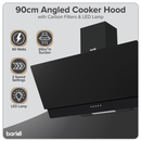 Baridi DH106  Angled Chimney Cooker Hood with Carbon Filters & LED Lamp 90cm, Energy Class A - Black Glass