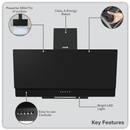 Baridi DH106  Angled Chimney Cooker Hood with Carbon Filters & LED Lamp 90cm, Energy Class A - Black Glass