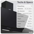 Baridi DH106  Angled Chimney Cooker Hood with Carbon Filters & LED Lamp 90cm, Energy Class A - Black Glass