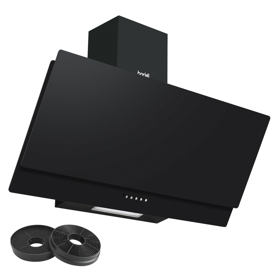 Baridi DH106  Angled Chimney Cooker Hood with Carbon Filters & LED Lamp 90cm, Energy Class A - Black Glass