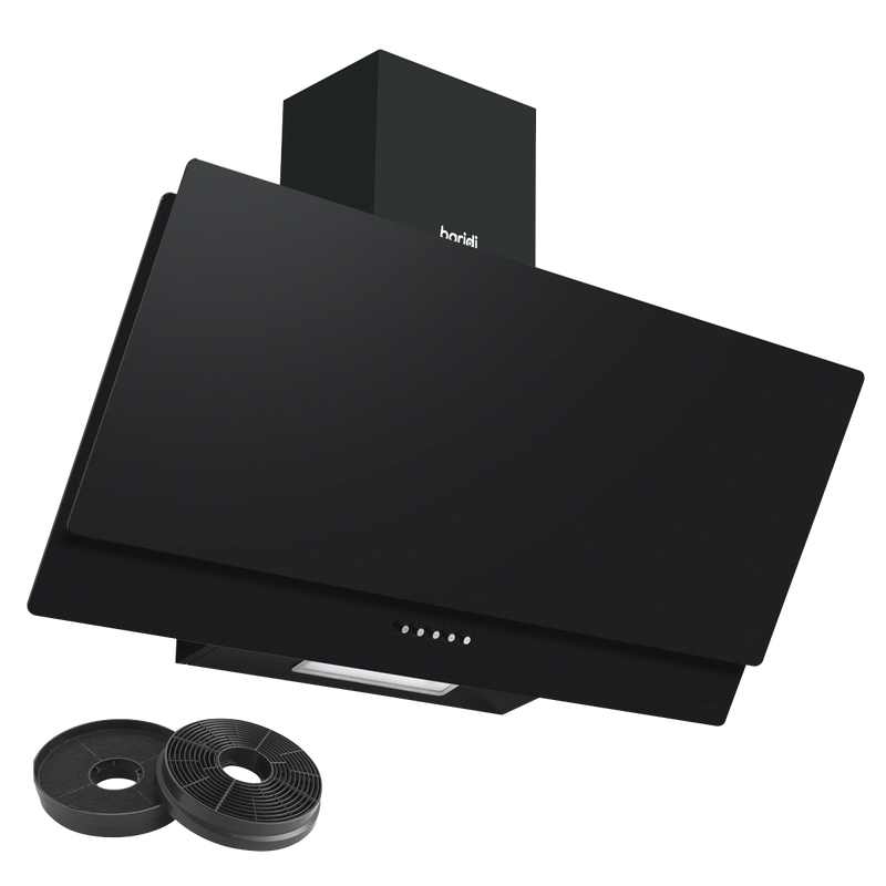 Baridi DH106  Angled Chimney Cooker Hood with Carbon Filters & LED Lamp 90cm, Energy Class A - Black Glass