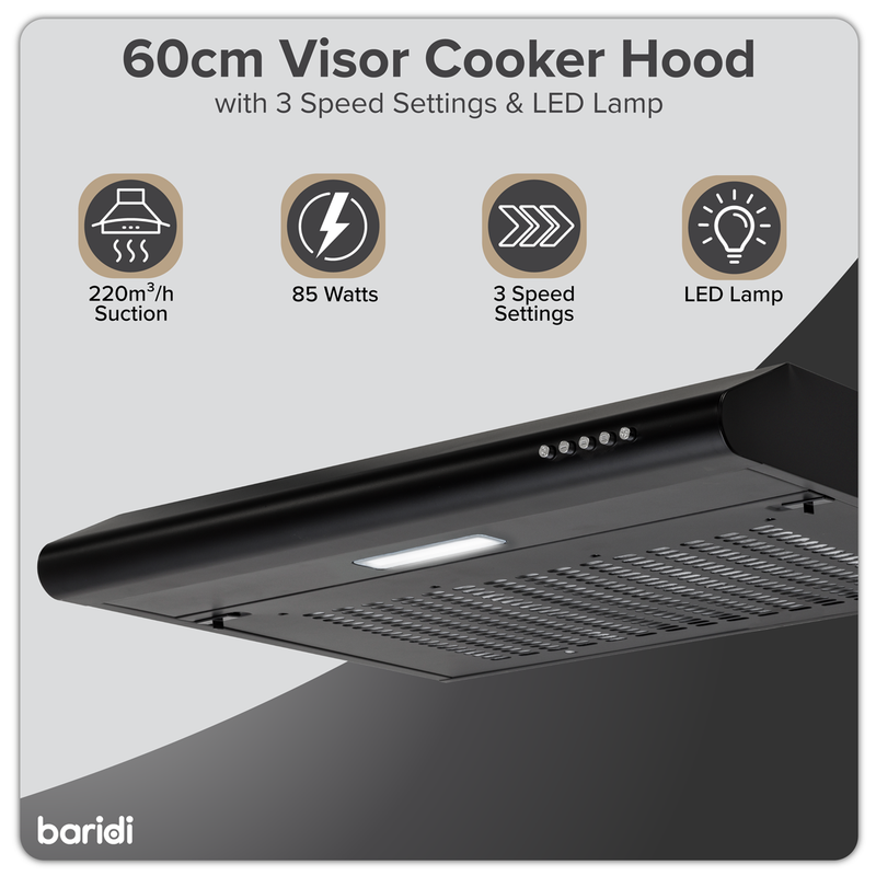 Baridi DH107  Visor Cooker Hood Extractor Fan 60cm - Black
