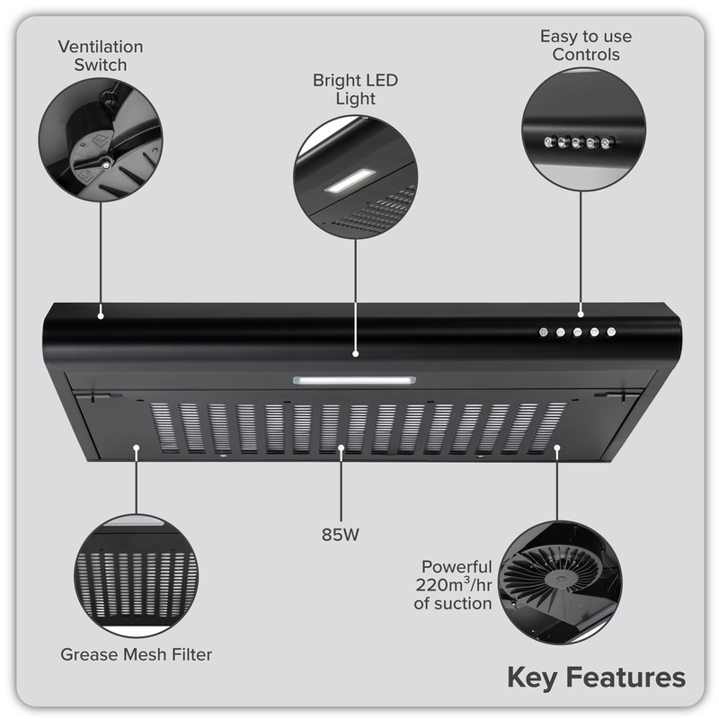 Baridi DH107  Visor Cooker Hood Extractor Fan 60cm - Black