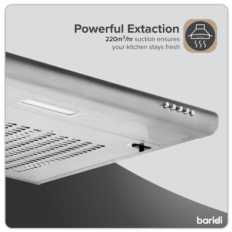Baridi DH108  Visor Cooker Hood Extractor Fan 60cm - Stainless Steel