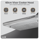 Baridi DH108  Visor Cooker Hood Extractor Fan 60cm - Stainless Steel