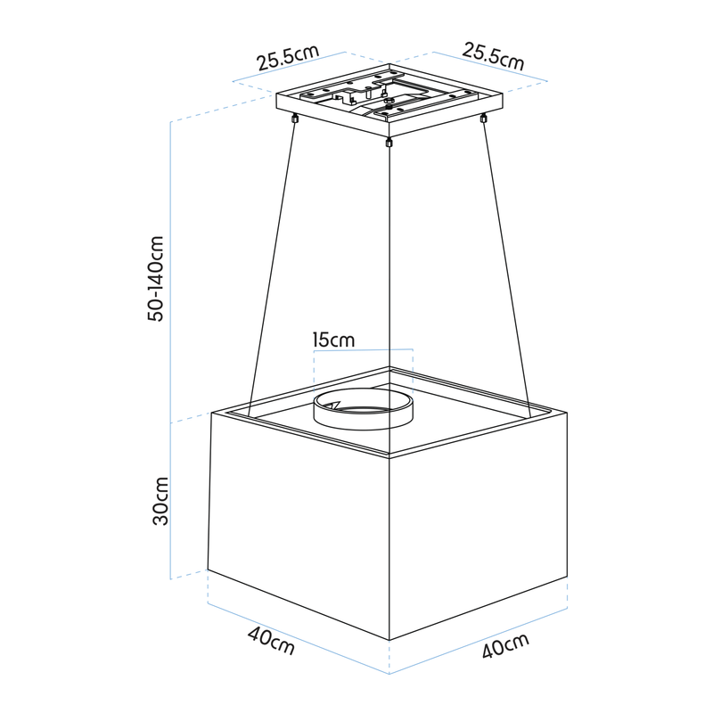 Baridi DH109  Square Island Cooker Hood 40cm - Black