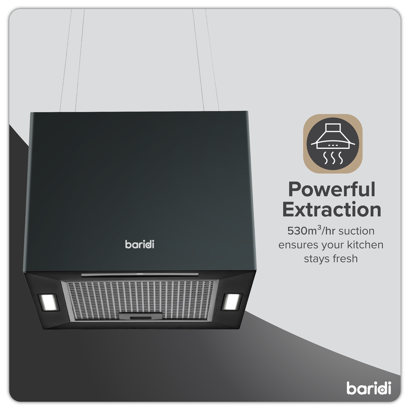 Baridi DH109  Square Island Cooker Hood 40cm - Black