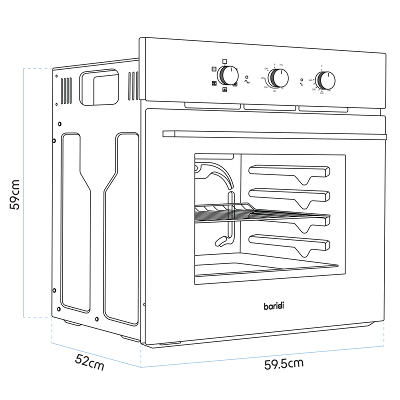 Baridi DH110  Built-In 5-Function Fan Assisted Oven with Timer 60cm, 55L Capacity - Black