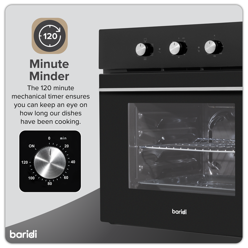 Baridi DH110  Built-In 5-Function Fan Assisted Oven with Timer 60cm, 55L Capacity - Black
