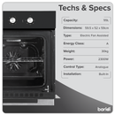 Baridi DH110  Built-In 5-Function Fan Assisted Oven with Timer 60cm, 55L Capacity - Black