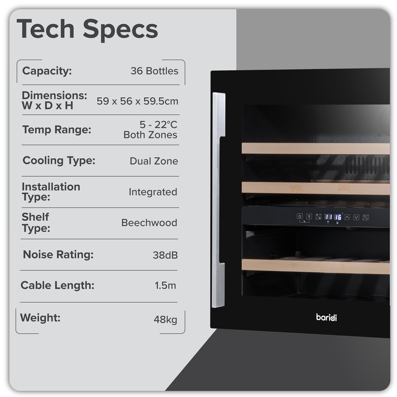 Baridi DH117  36 Bottle Wine Fridge & Cooler 60cm