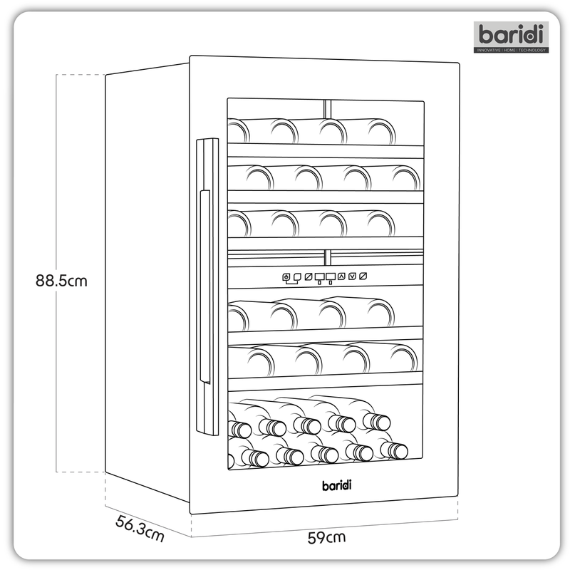 Baridi DH118  57 Bottle Dual Zone Wine Fridge & Cooler 60cm